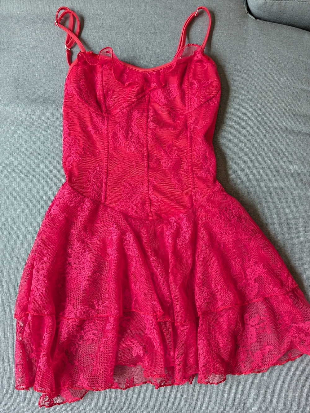 Women's hot pink lace corset mini dress